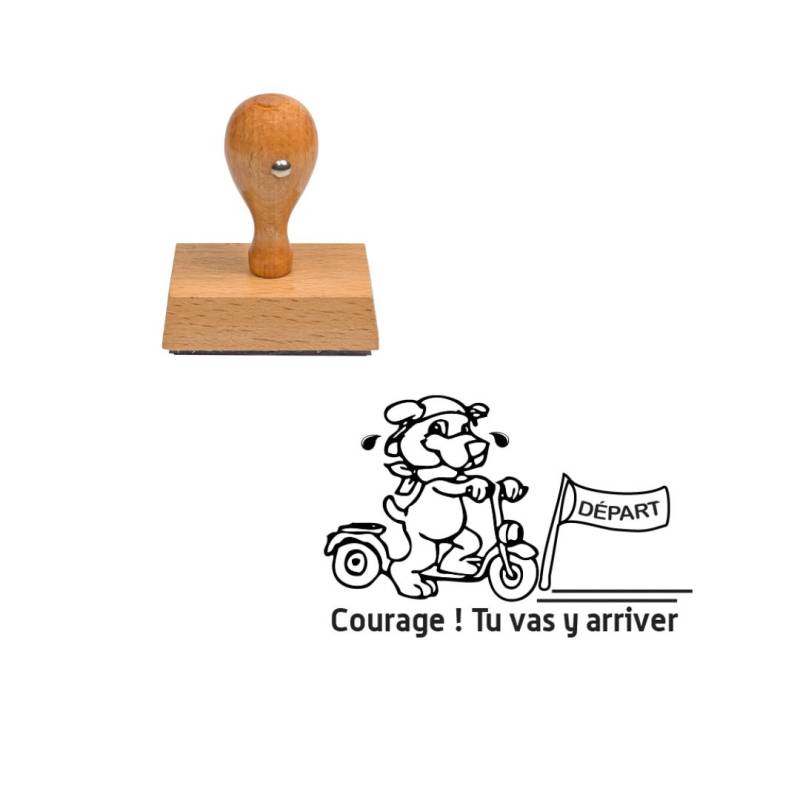 Tampon enseignant courage tu vas y arriver vélo en bois n°111