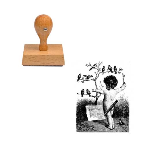 Tampon gravure ancienne enfant de l'oiseau Tampon gravure ancienne enfant de l'oiseau