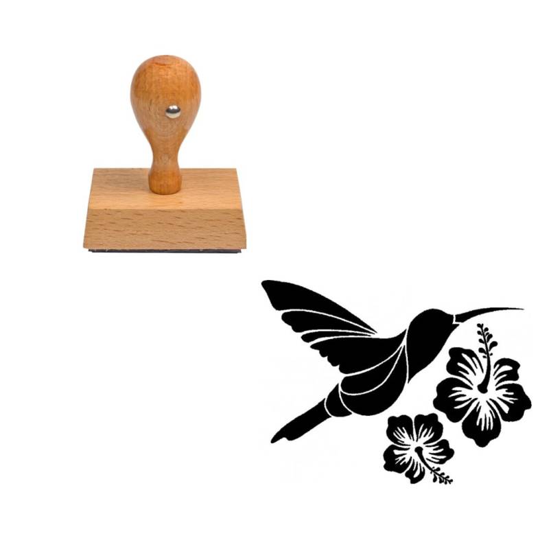 Tampon animaux Colibri avec fleurs en bois