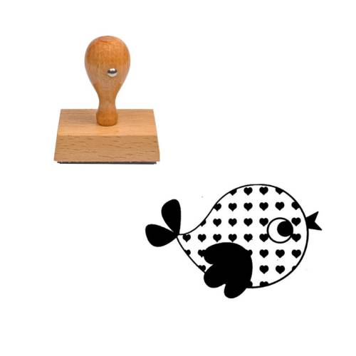 Tampon animaux Oiseau cœur en bois Tampon animaux Oiseau cœur en bois
