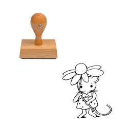 Tampon animaux Souris et fleur en bois