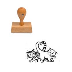 Tampon animaux Chaton amoureux en bois